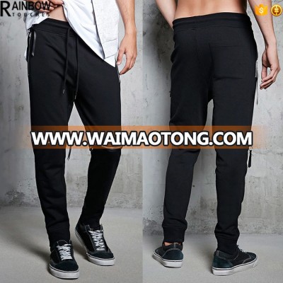 Hot sale men custom drawstring sweatpants joggers with zip knee